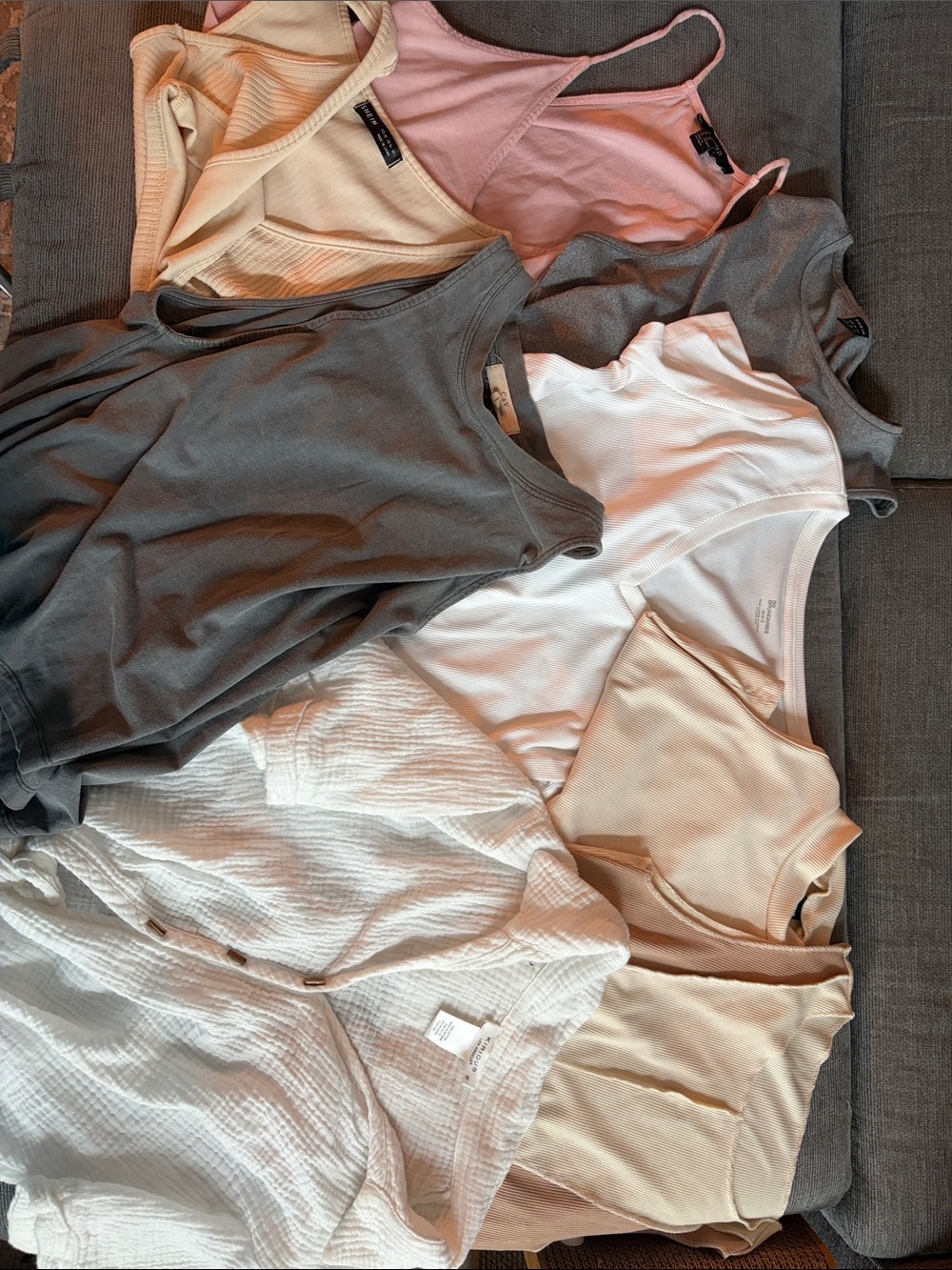 8 Assorted Everyday Tops- sizes s/m Gray, White, Pink, Cream